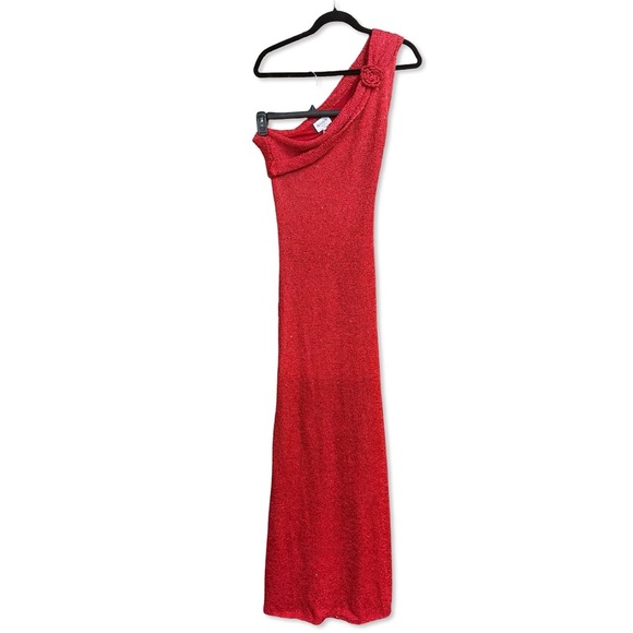 Runaway The Label Silvia Maxi Dress Red knit One-Shoulder gown Revolve NWT L - Picture 4 of 10